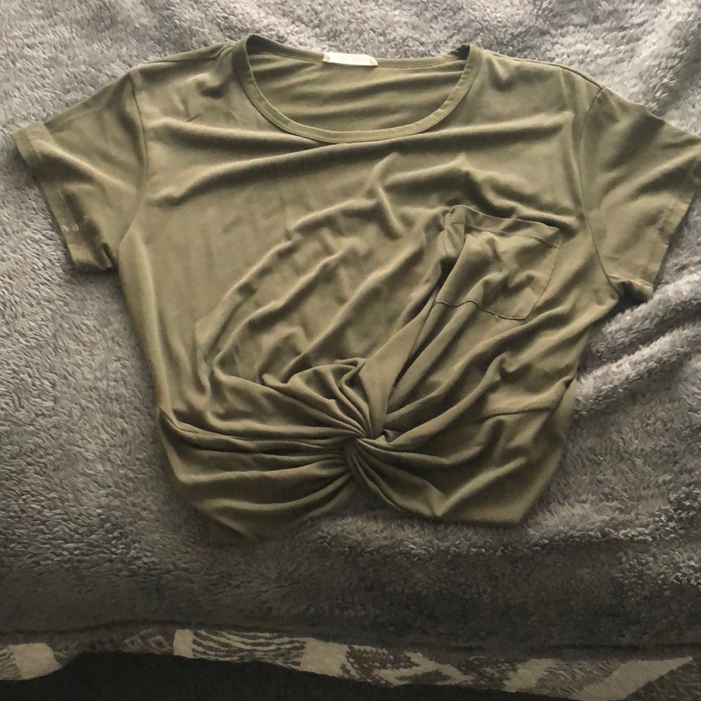 Army green front twist crop top
